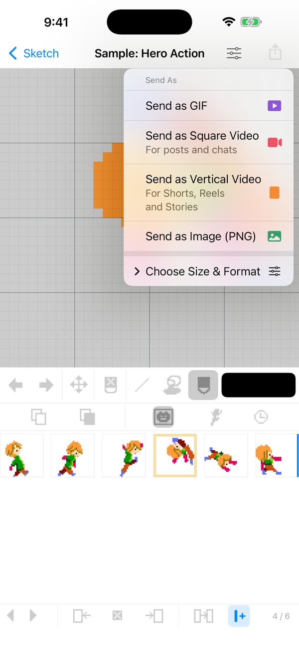 The share menu: GIF, video, image
